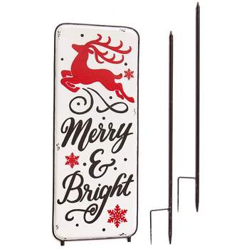 The Lakeside Collection Merry and Bright Decorative Enamelware Holiday Garden Stake for Outdoors