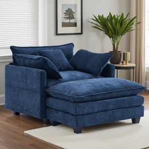 Busaurus Oversized Chenille Indoor Chaise Lounge Chair with Ottoman - 1 of 4