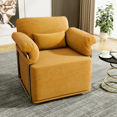 Square Swivel Accent Chair with 360 Degree Rotation,Fluffy Upholstered Lounge Chair with Metal Legs,Modern Accent Chair for Bedroom-Koiai