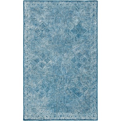 Handmade Blue Wool Tufted Rectangular Area Rug 5' x 8'