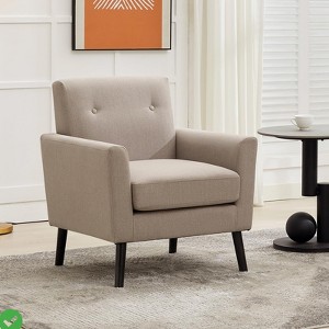 Modern Fabric Accent Chair Modern Wingback Living Room Chair Comfy Armchair Single Sofa Chair w/ Wood Legs - 1 of 4