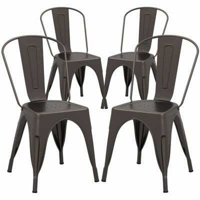 Tangkula Tolix Style Metal Dining Chairs Set of 4 w/ Removable Backrest for Dining Room