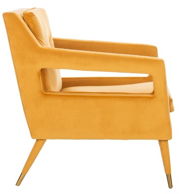 Marigold Velvet Transitional Accent Chair with Gold Leg Caps