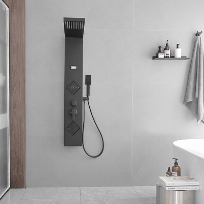 Matte Black 47" Shower Panel System with Rainfall Shower Head and Body Jets