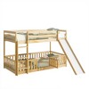 Dolonm Twin Over Twin Floor Bunk Bed with Slide, Ladder & Safety Door, Solid Pine Wood, 77.4"L x 79.3"W x 51.8"H - 2 of 4