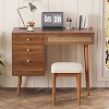 Angel Sar 39" Retro Bohemian Vanity Desk with LED Mirror, Flip-Top Dressing Table with 3 Drawers, Makeup Vanity Set, Walnut - 2 of 4