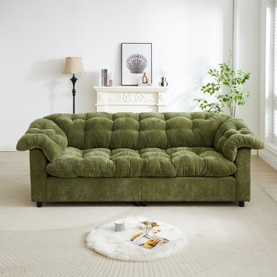 99" Deep Seat Chenille Sofa Couch, Fluffy Upholstered 3-Seater for Living Room, Bedroom, or Apartment, Comfy Modern Lounge Furniture