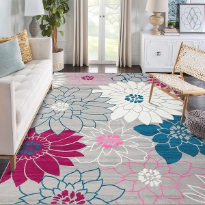 Modern Floral Rug Washable Area Rug Farmhouse Living Room Bedroom Rug Carpet - 1 of 4