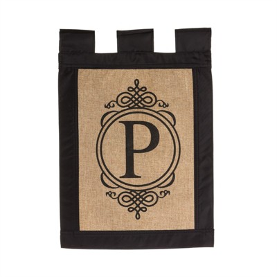 Evergreen Garden Sub Burlap Monogram P Flag