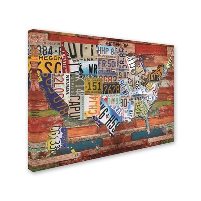 Trademark Fine Art -Masters Fine Art 'USA License Plate on Colorful Wood' Canvas Art