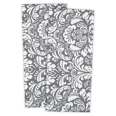 2pk Damask Kitchen Towels Gray - Design Imports