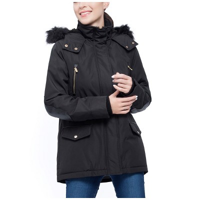 Rokka&rolla Women's Winter Coat With Faux Fur Hood Parka Jacket : Target