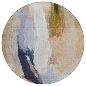 Beige And Navy Blue Abstract Washable Indoor Outdoor Area Rug - 1 of 4