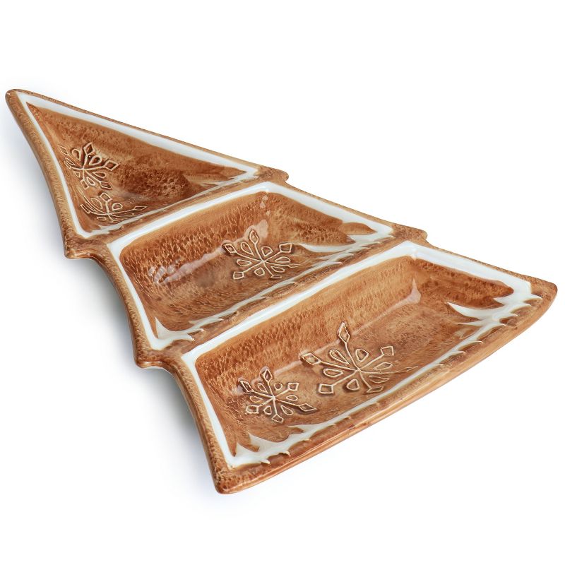 Martha Stewart Ceramic Gingerbread Tree 3 Sectioned Tidbit Tray in Brown, 4 of 8