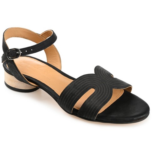 Black Strappy Buckle Block Heel Sandal