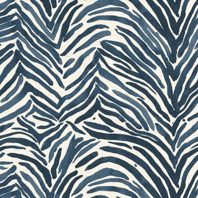 Blue Zebra Print Linen and Cotton Throw Pillow