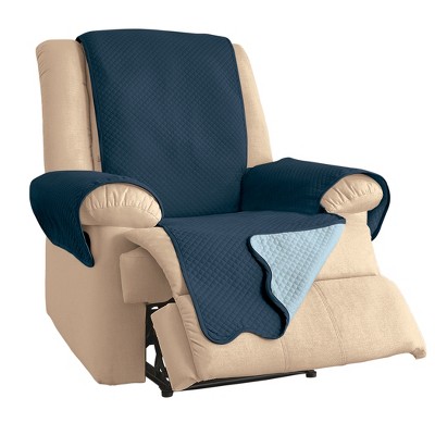 Collections Etc Lacey Scalloped Edge Reversible Quilted Furniture Protector Recliner Navy/Light Blue