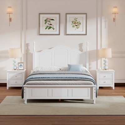 3-Pieces Bedroom Sets,Queen Size Wood Platform Bed, Two Nightstands With 2 Drawers For Each-Cuddlewood