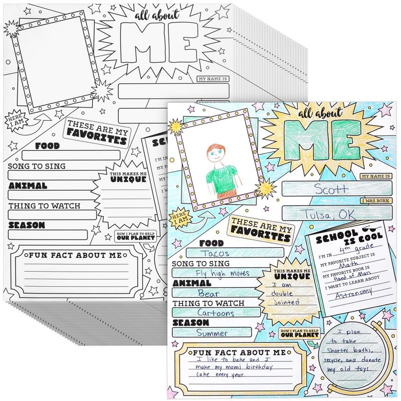 Juvale 30 Pack Kids All About Me Classroom Posters for Kindergarten, Elementary School Students, 17 x 22 In, 1 of 10