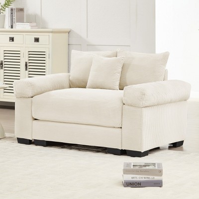 Oversized Chair and a Half in Corduroy with Thick Cushions and Armrests, Comfy Deep Seat Cloud Sofa for Living Room or Reading Nook–The Pop Home