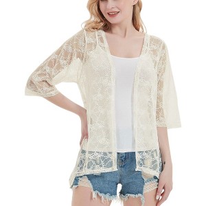 Anna-Kaci Women's Sheer Lace Boho Cropped Drop Shoulder Shrug Cardigan for Everyday Looks - 1 of 4