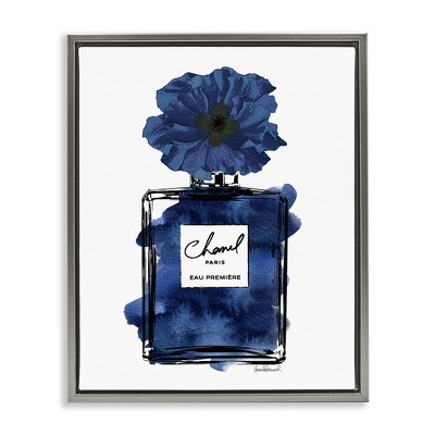 Stupell Industries Blue Perfume & Blossom Black Framed Floater Canvas Wall Art