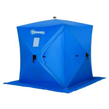 Outsunny 2 Person Ice Fishing Shelter, Waterproof Oxford Fabric Portable Pop-up Ice Tent with Bag for Outdoor Fishing