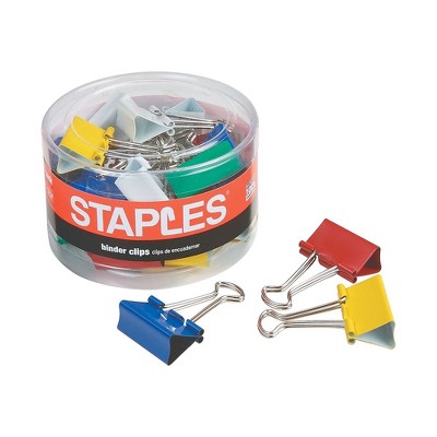 Staples Medium Colored Metal Binder Clips 1 1/4" Size with 5/8" Capacity 481321