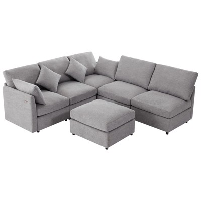 GlasFlength Sectional Sofas,Spacious and Comfortable, Gray L-Shaped Sectional Sofa,Gray,85.4"*62.2"*33"