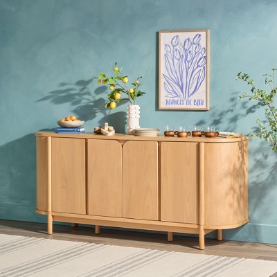 Saracina Home Modern 70" Solid Wood Curved Sideboard Cabinet