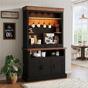 DobleePy 72" Tall Farmhouse Coffee Bar Cabinet with LED Lights, Adjustable Shelves, 3 Drawers & Doors, Ample Storage for Kitchen & Dining - 1 of 4