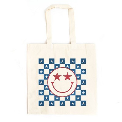 City Creek Prints Patriotic Smiley Stars Canvas Tote Bag - 15x16 - Natural