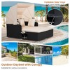 Tangkula Outdoor Wicker Lounge Daybed Hand-Woven PE Rattan Patio Loveseat Sofa Set with Retractable Canopy & 2 Side Tables with Soft Cushions Beige - 4 of 4