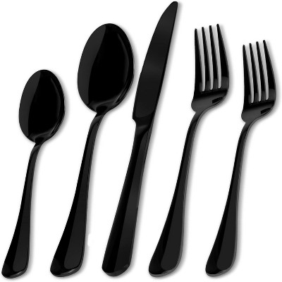 Black Silverware Gloss Set, 20-Piece Stainless Steel Cutlery Set for 4, Includes Knife, Fork and Spoon, Stylish Mirror Finish