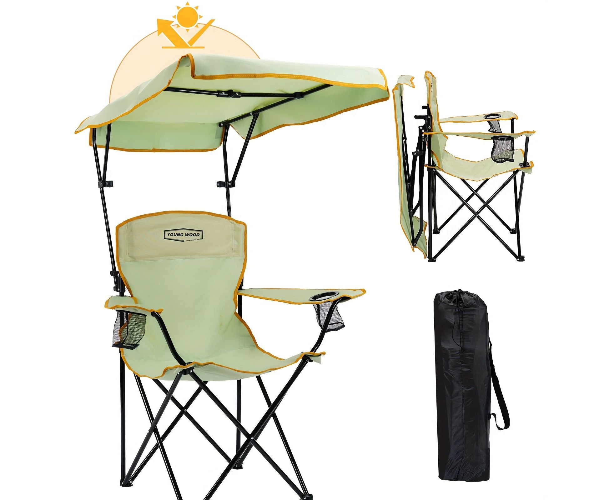 UBSSO Folding Camping Chair With Reinforced Shade Canopy Comfortable Wide Seat With Cup Holder And Side Pocket Portable Outdoor Chair Green 2