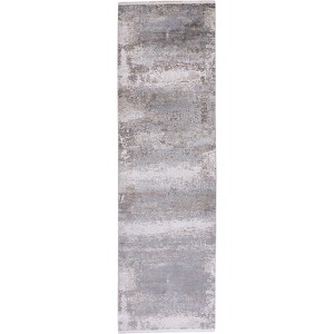 Gray Abstract Power Loom Area Rug With Fringe - 1 of 3