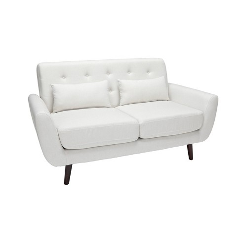 Tufted Fabric Mid Century Modern Loveseat Sofa With Lumbar Support Pillows Walnut Legs Ofm