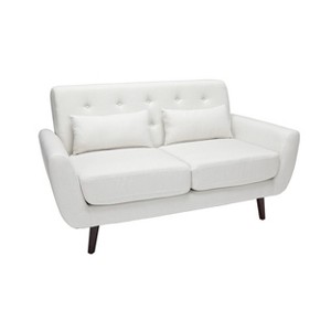 Tufted Fabric Mid-Century Modern Loveseat Sofa with Lumbar Support Pillows & Walnut Legs Beige - OFM