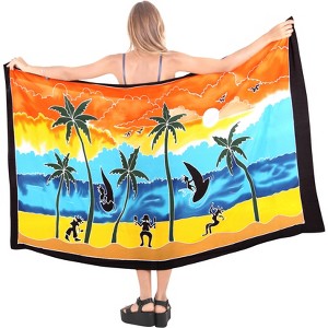 LA LEELA Women's Summer Beach Wrap Bikini Wraps Sarong Swimwear Cover up Skirt Bathing suit Swimsuit Pareo for Women One Size Blue, Tree - 1 of 4