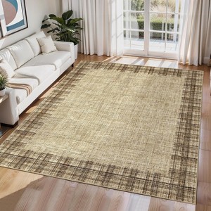 Machine Washable Area Rug Modern Plaid Carpet Non-Slip Stain Resistant Pet Friendly for Living Room Bedroom Dining Room - 1 of 4