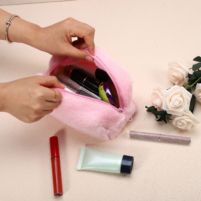 Unique Bargains Cosmetic Travel Zipper Multi-functional Small Plush Makeup Bag 1 Pc, 3 of 7