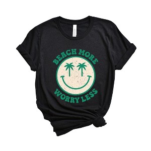 Simply Sage Market Women's Beach More Worry Less Smiley Face Short Sleeve Graphic Tee - 1 of 3