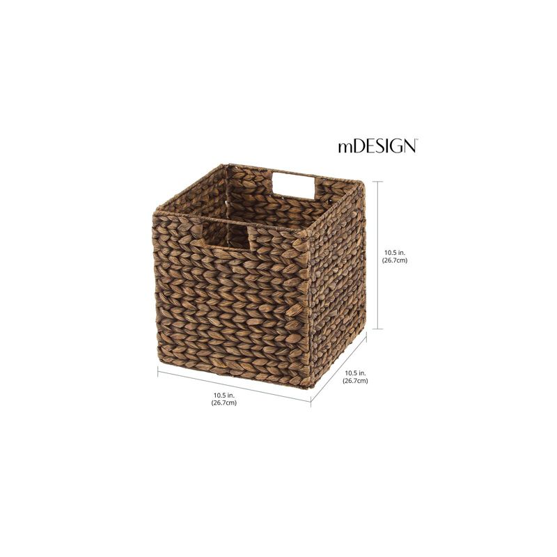 mDesign Hyacinth Woven Cube Bin Basket Organizer, Handles, 6 Pack, Brown Wash, 4 of 10