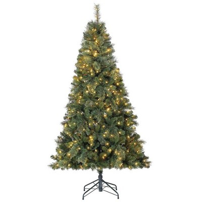 Home Heritage 7 Foot Cascade Cashmere Quick Set Artificial Holiday Tree with Changing White and Colorful LED Lights