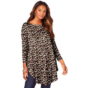 Roaman's Women's Plus Size Boatneck Swing Ultra Drape Tunic - 1 of 4