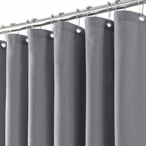 Linen Shower Curtain Bathroom Boho Farmhouse Natural Aesthetic Gray Textured Weighted Cloth Bath Decor with Hooks Set - 1 of 4