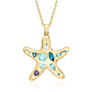 Ross-Simons 1.77 ct. t.w. Multi-Gemstone Starfish Pendant Necklace in 18kt Gold Over Sterling Size 18 - 1 of 3
