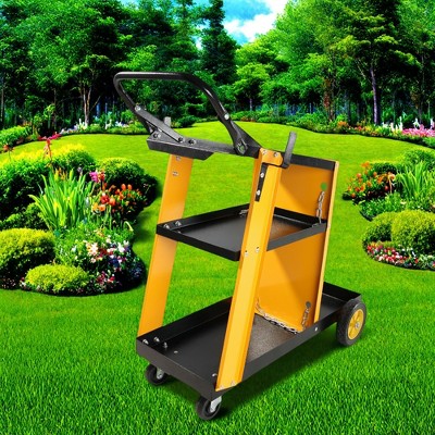 FURNIinspire Wheelbarrows And Lawn Carts Multi Function 3 Tier Welding Cart, Heavy Duty  Cart With Handles, Yellow And Black, 11.6“*27.7"*33.4"