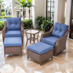 POCASSY Outdoor Swivel Patio Chairs Set with 6-Inch Thick Cushions, All Weather Brown Wicker Patio Furniture Set Outdoor Bistro Set for Porch - 1 of 4
