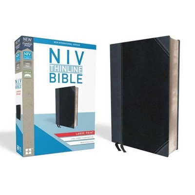 NIV, Thinline Bible, Large Print, Imitation Leather, Black/Gray, Red Letter Edition - by  Zondervan (Leather Bound)